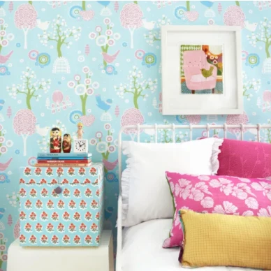 Korsbarsdalen turkoosi lastentapetti Majvillanilta image