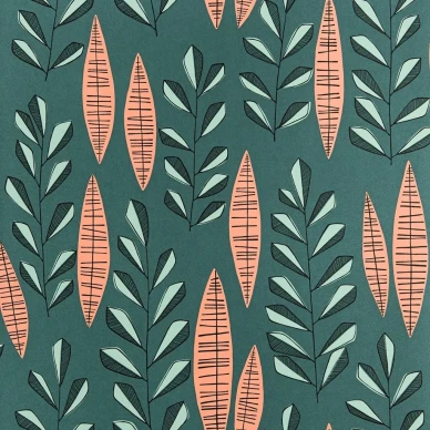 Garden city tapetti kauniilla lehtikuviolla sopii hyvin vaikkapa nuorison huoneeseen image