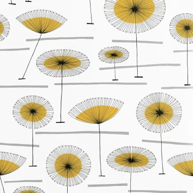 Grasslands huaska graafinen kukkatapetti valkoisena keltaisilla yksityiskohdilla image