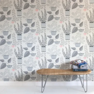 House Plants harmaa retrotyylinen kasvitapetti Miss Printilta image