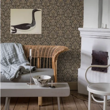 Foglavik mustakultainen kuviollinen tapetti Borastapeterilta image