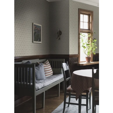 Nora kukkatapetti vihreana ihastuttaa ruokailutilassa image