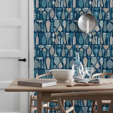 Pottery varikas sininen graafinen tapetti Borastapeterilta image