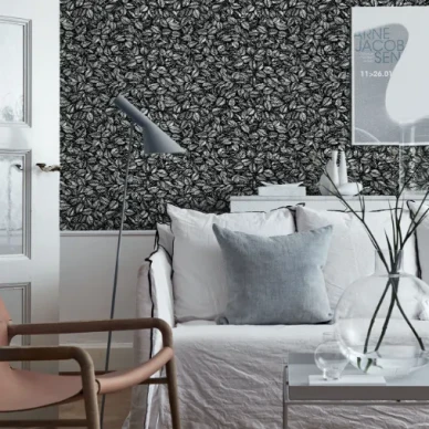 Amorina mustavalkoinen lehtitapetti Borastapeterilta image