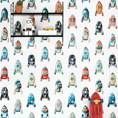 Rocket rakettitapetti lastenhuoneeseen Studio Dittelta image