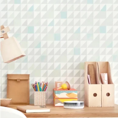 Katinka harmaa turkoosi vihrea kolmiotapetti lastenhuoneeseen Majvillanilta image