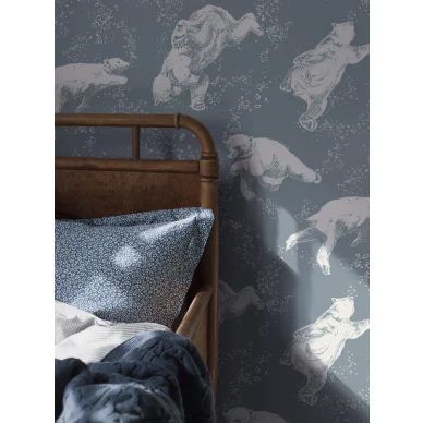 Sinivalkoinen lastentapetti Polarn jaakarhutapetti Borastapeterilta 6292 image