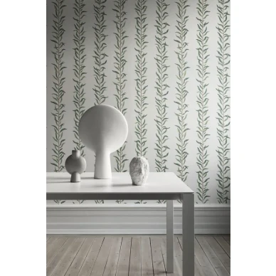 Pil vihrea valkoinen lehtitapetti Sandbergilta image