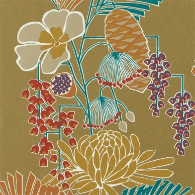 Salon blomma tapeter på en gyllene bakgrund image