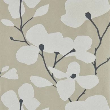 Kienze shimmer blom tapet med beige bakgrund och vita blommor image