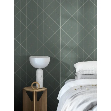 Borastapeter Diamonds tummanvihrea tapetti makuuhuoneessa image