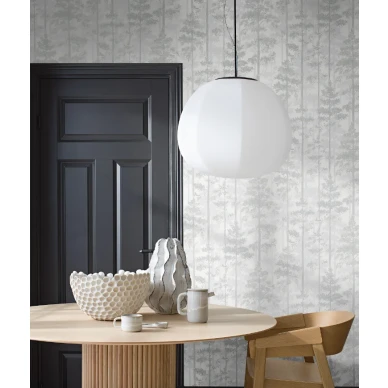 Pine träd tapeter på vit bakgrund med grå trä. image