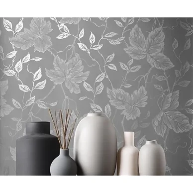 Tummanharmaa lehtitapetti Kukkakyonnos Sandudd 2965 4 image
