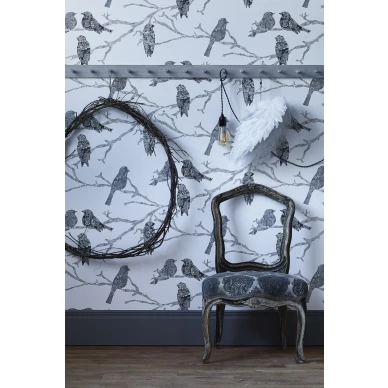 Pikkulintu musta beige lintutapetti Sanduddilta image