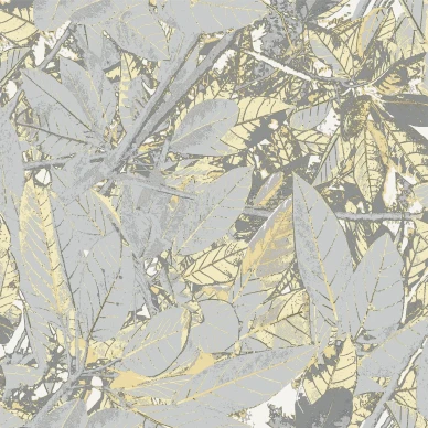 Sandudd Leaf tapet på vit bakgrund med stora blad i guld och silver image