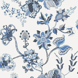 Sandudd orientalisk blommatapet med blå och grå detaljerade orientaliska blommor image