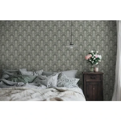 medaljong tapeter Alva på grön bakgrund och vitt mönster image