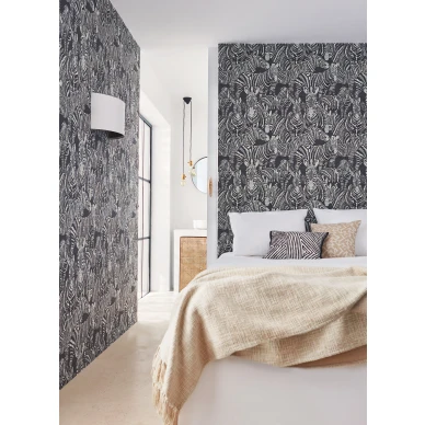 Nirmala mustavalkoinen sebratapetti makuuhuoneeseen Harlequinilta image