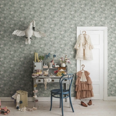 Emelie vihrea kukkatapetti lastenhuoneeseen Sandbergilta image