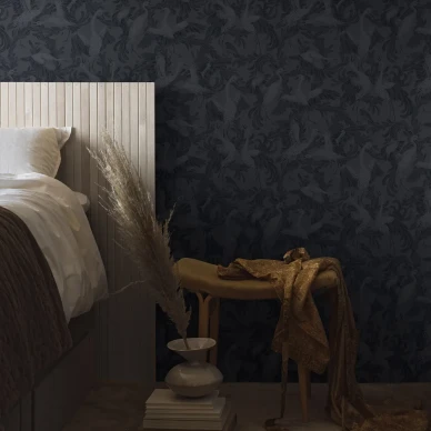 Dancing Crane sininen lintutapetti makuuhuoneeseen image