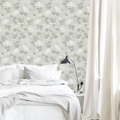 Nobel Nymphs vihrea lintutapetti makuuhuoneeseen Littlephantilta image