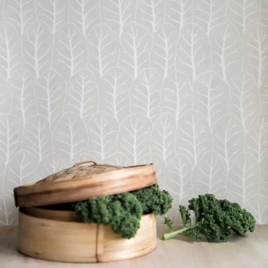 Coleslaw beige lehtitapetti keittioon Langelid von Bromssenilta oatmeal image