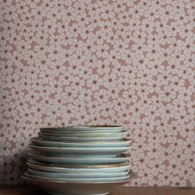 Flower Shower roosa kukkatapetti ruokasaliin Langelid von Bromssenilta image