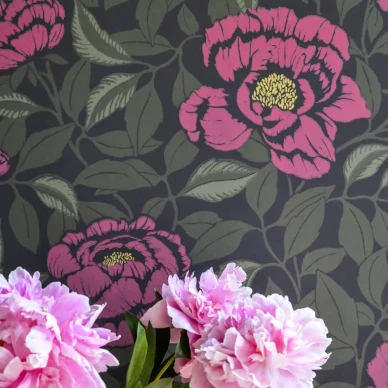 My Peony Garden roosa vihrea kukkatapetti image