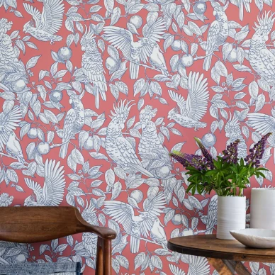 Talk About Cockatoos punainen lintutapetti olohuoneeseen image