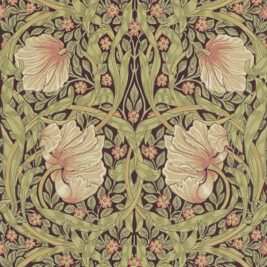 Pimpernell vihrea ruskea kukkatapetti Morris Bullrush Russet image