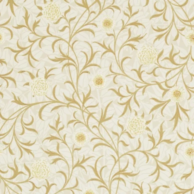 Scroll keltainen beige kukkatapetti Morris Vellum Biscuit image