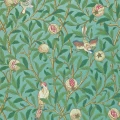 Bird and Pomegranate turkoosi lintutapetti Morris Turquoise Coral