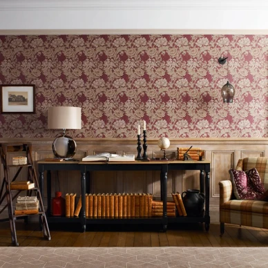 Chrysanthemum viininpunainen kukkatapetti olohuoneeseen Morrikselta image