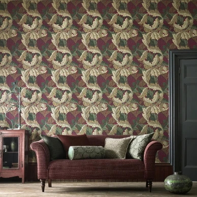 Acanthus punainen lehtitapetti olohuoneeseen Morrikselta image