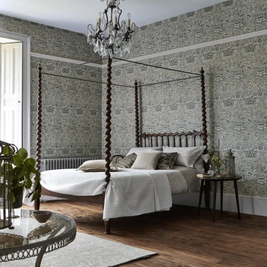 Wandle harmaa kukkatapetti makuuhuoneeseen Morrikselta image