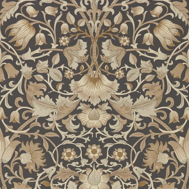 Pure Lodden kulta musta kukkatapetti Morris Charcoal Gold image