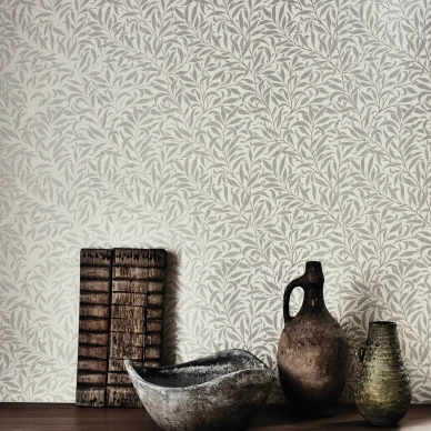 Pure Willow Bough beige hopea lehtitapetti keittioon Morris image