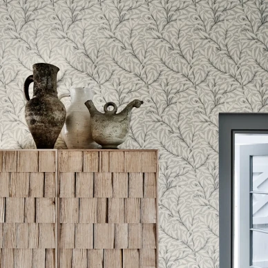 Pure Willow Bough harmaa beige lehtitapetti eteiseen Morris image