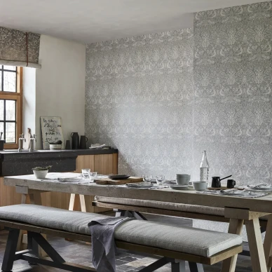 Pure Dove and Rose harmaa lintutapetti ruokailuhuoneeseen Morrikselta image