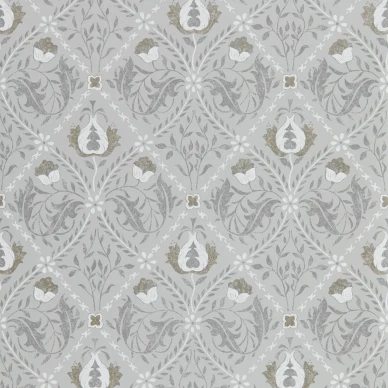 Pure Trellis harmaa ruudullinen kukkatapetti Morris Lightish Grey image