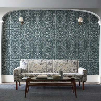 Brophy Trellis sininen kukkatapetti olohuoneeseen Morris image