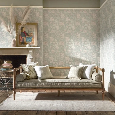 Double Bough sininen roosa kukkatapetti olohuoneeseen Morris image