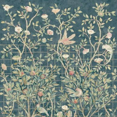 Melsetter sininen puu ja lintutapetti Morris Indigo Rose image