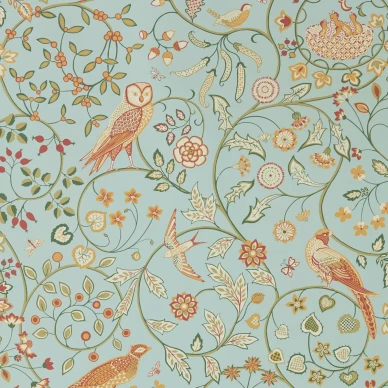 Newill sininen lintutapetti Morris Peppermint Russet image