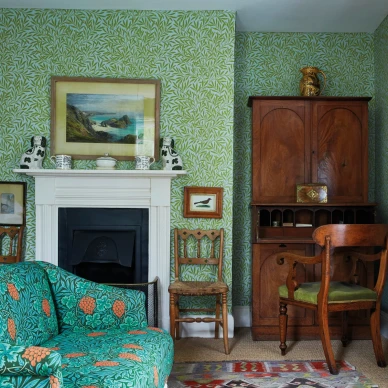 Willow vihrea sininen lehtitapetti Morrikselta image