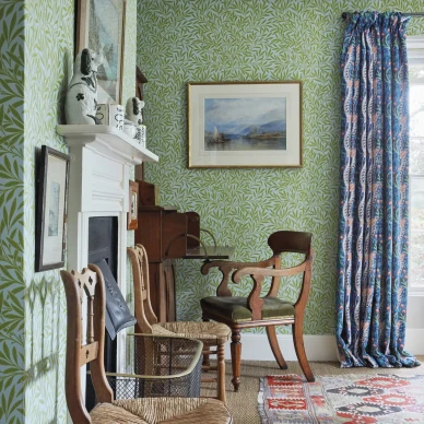 Willow vihrea sininen lehtitapetti olohuoneeseen Morrikselta image