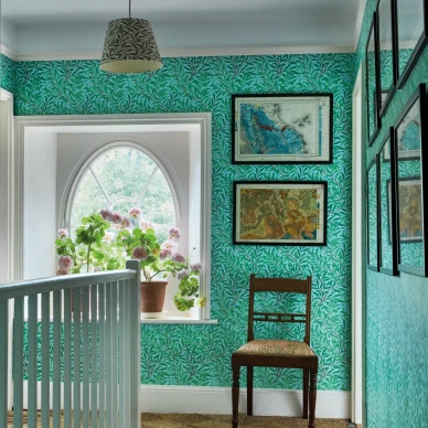 Willow Bough sininen vihrea lehtitapetti eteiseen Morrikselta image