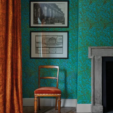 Willow Bough sininen vihrea lehtitapetti olohuoneeseen Morrikselta image