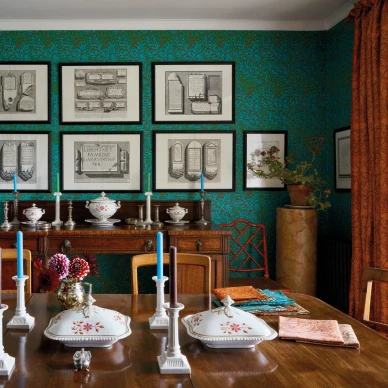 Willow Bough sininen vihrea lehtitapetti ruokailuhuoneeseen Morrikselta image