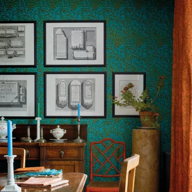 Willow Bough sininen vihrea lehtitapetti ruokasaliin Morrikselta image